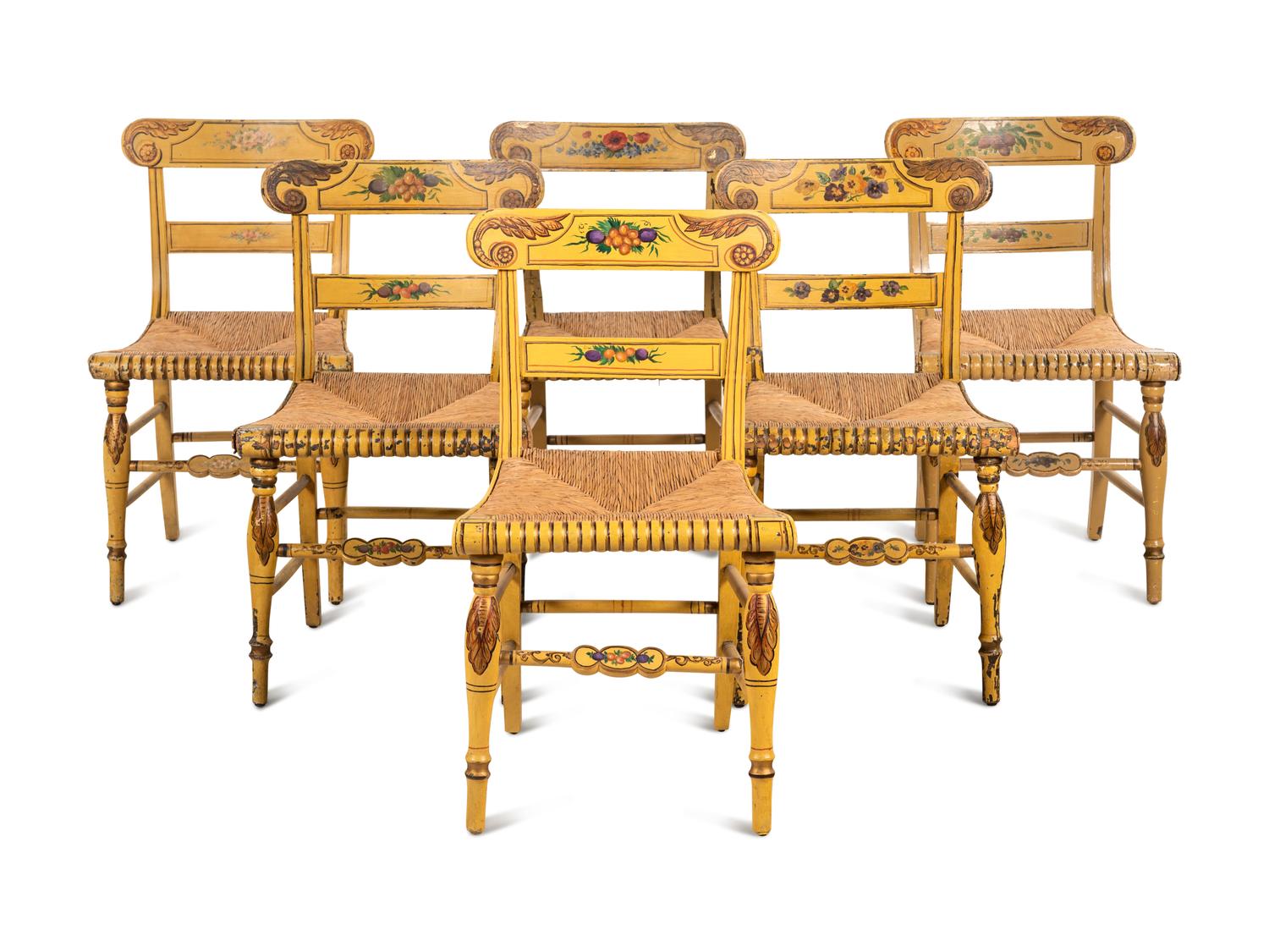 A Set of Six Painted Hitchcock Chairs