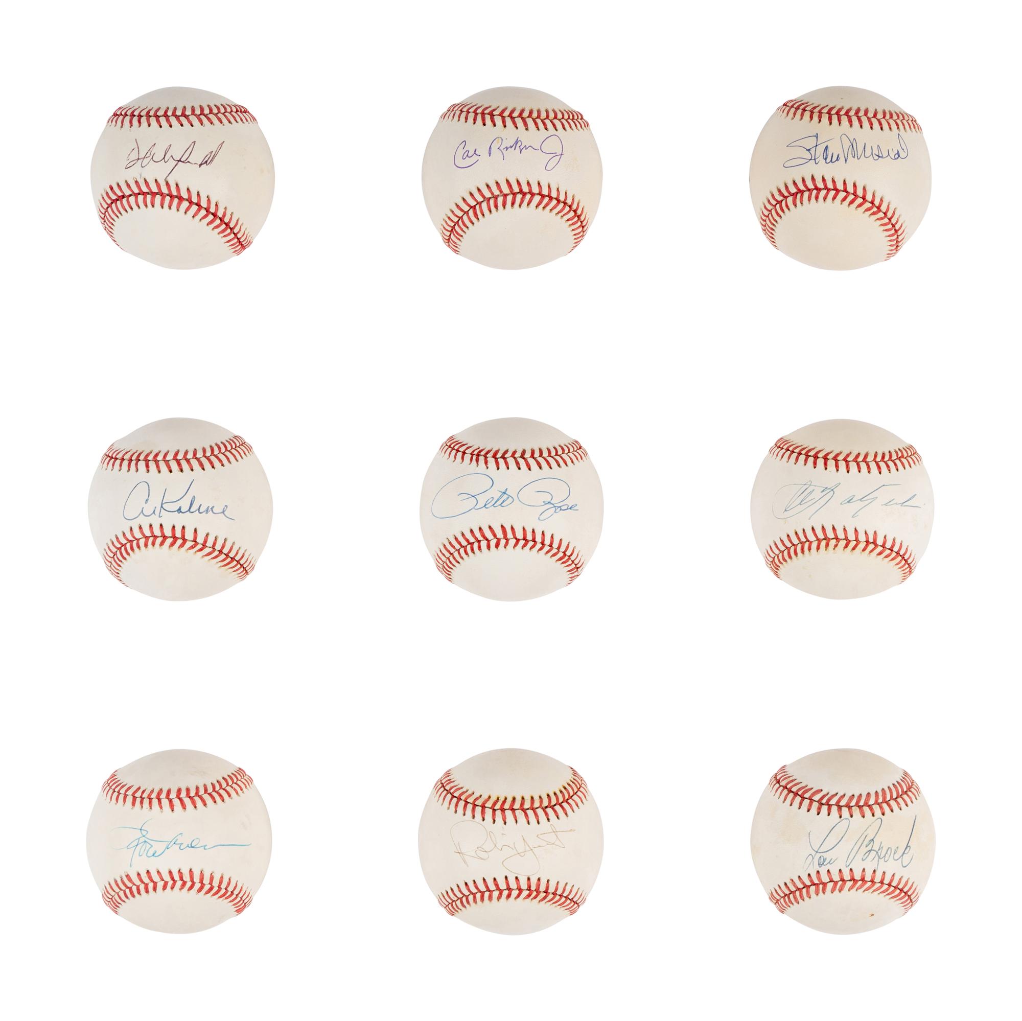 A Group of Nine 3,000 Hit Club Single Signed Autograph Baseballs (Beckett Authentication Services Certified)