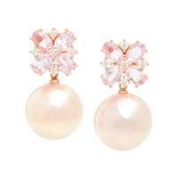 ROSE GOLD, FRESHWATER CULTURED PINK PEARL, PINK SAPPHIRE, AND DIAMOND EARRINGS