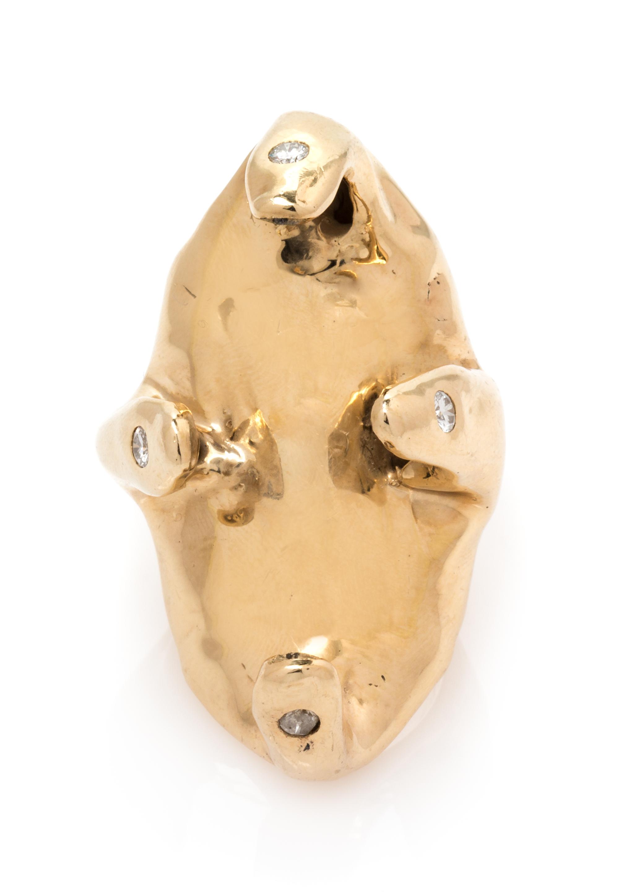 MODERNIST YELLOW GOLD AND DIAMOND RING