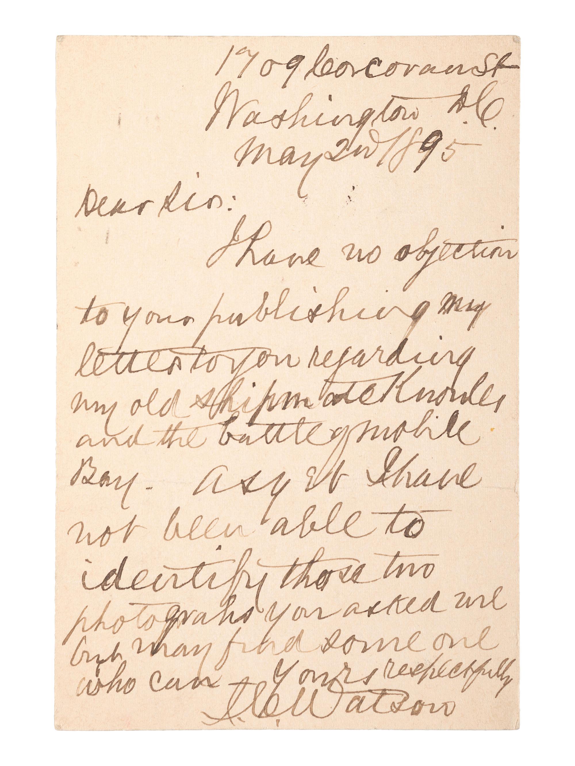 [CIVIL WAR - NAVY]. A group of 9 documents related to Robert Coster and his efforts to confirm the identity of the man who lashed Rear Admiral David G. Farragut to the rigging of the Hartford at the Battle of Mobile Bay.