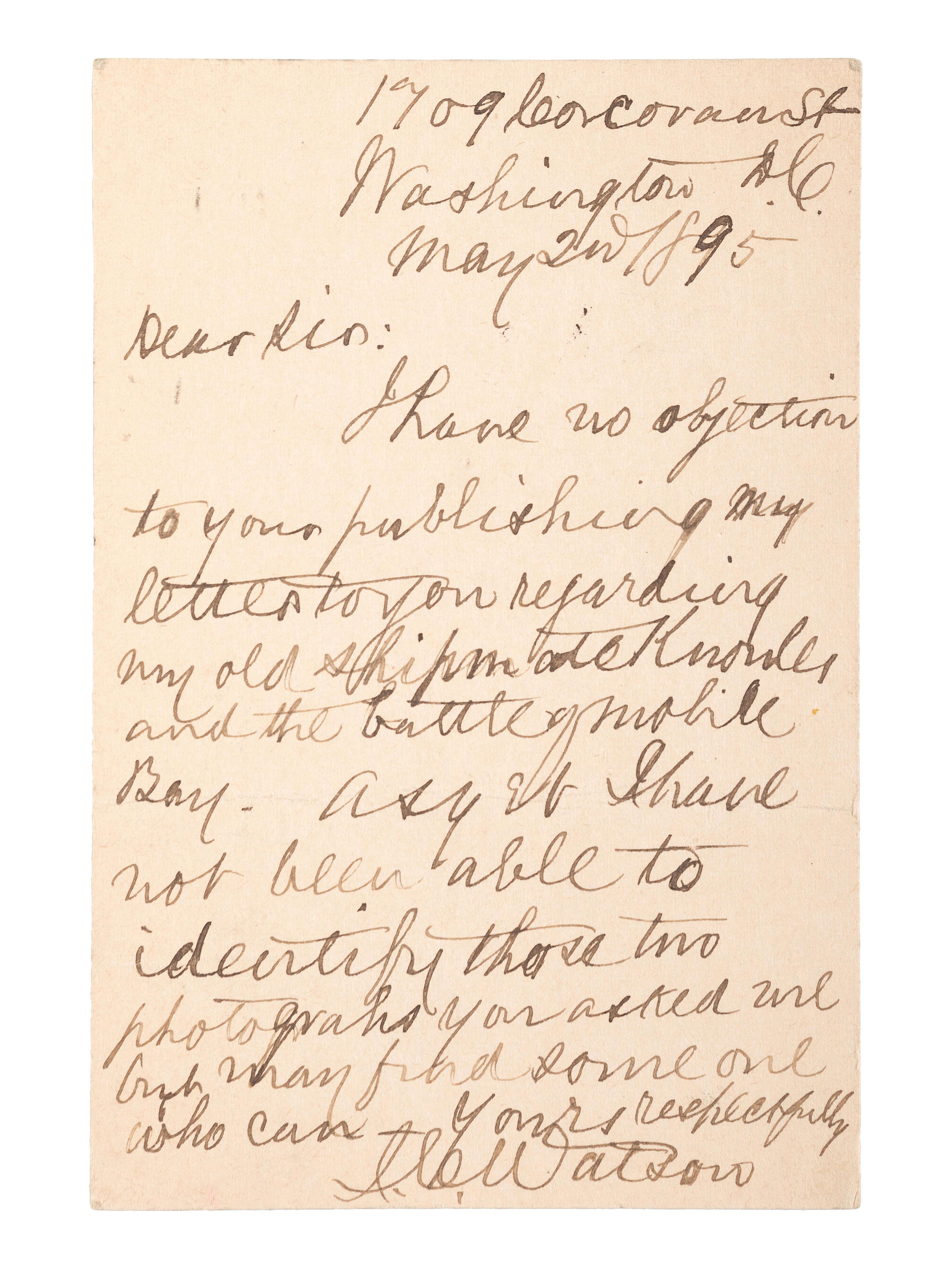 [CIVIL WAR - NAVY]. A group of 9 documents related to Robert Coster and his efforts to confirm the identity of the man who lashed Rear Admiral David G. Farragut to the rigging of the Hartford at the Battle of Mobile Bay.