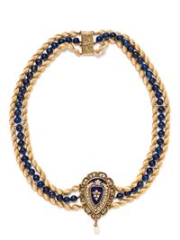 YELLOW GOLD, LAPIS LAZULI AND PEARL NECKLACE