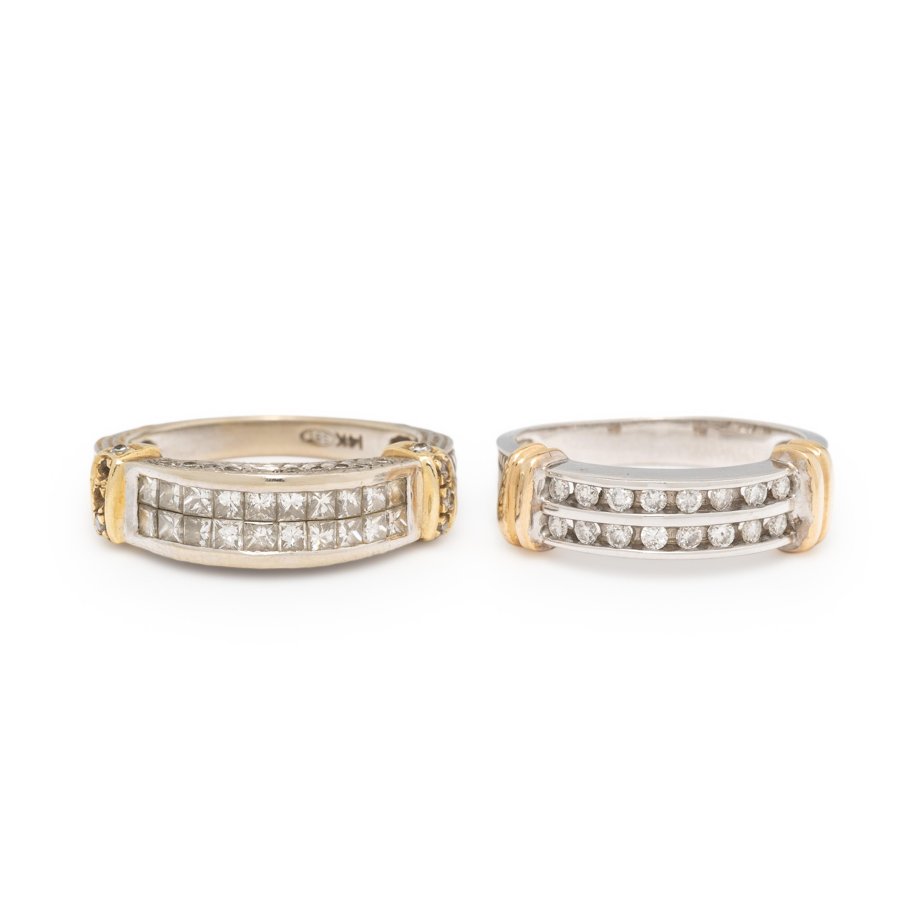 Two Bi-color Gold and Diamond Bands