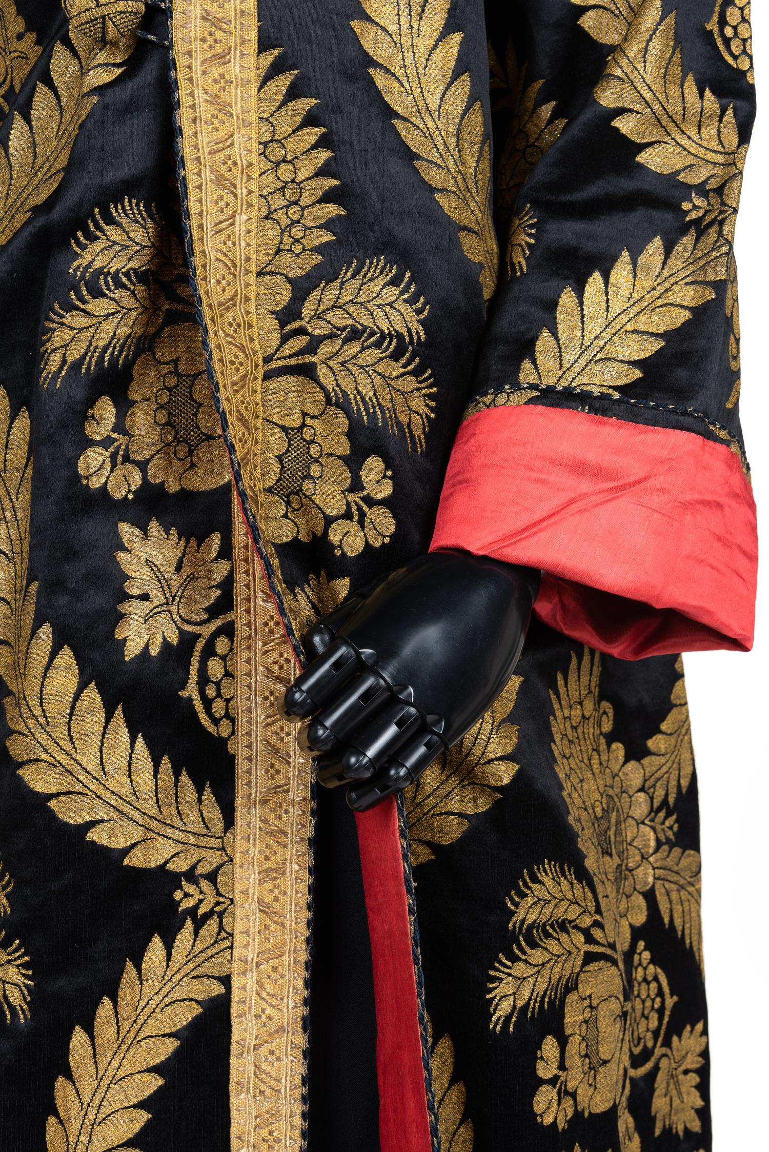 Unlabeled Satin and Gold Thread Wrap Coat