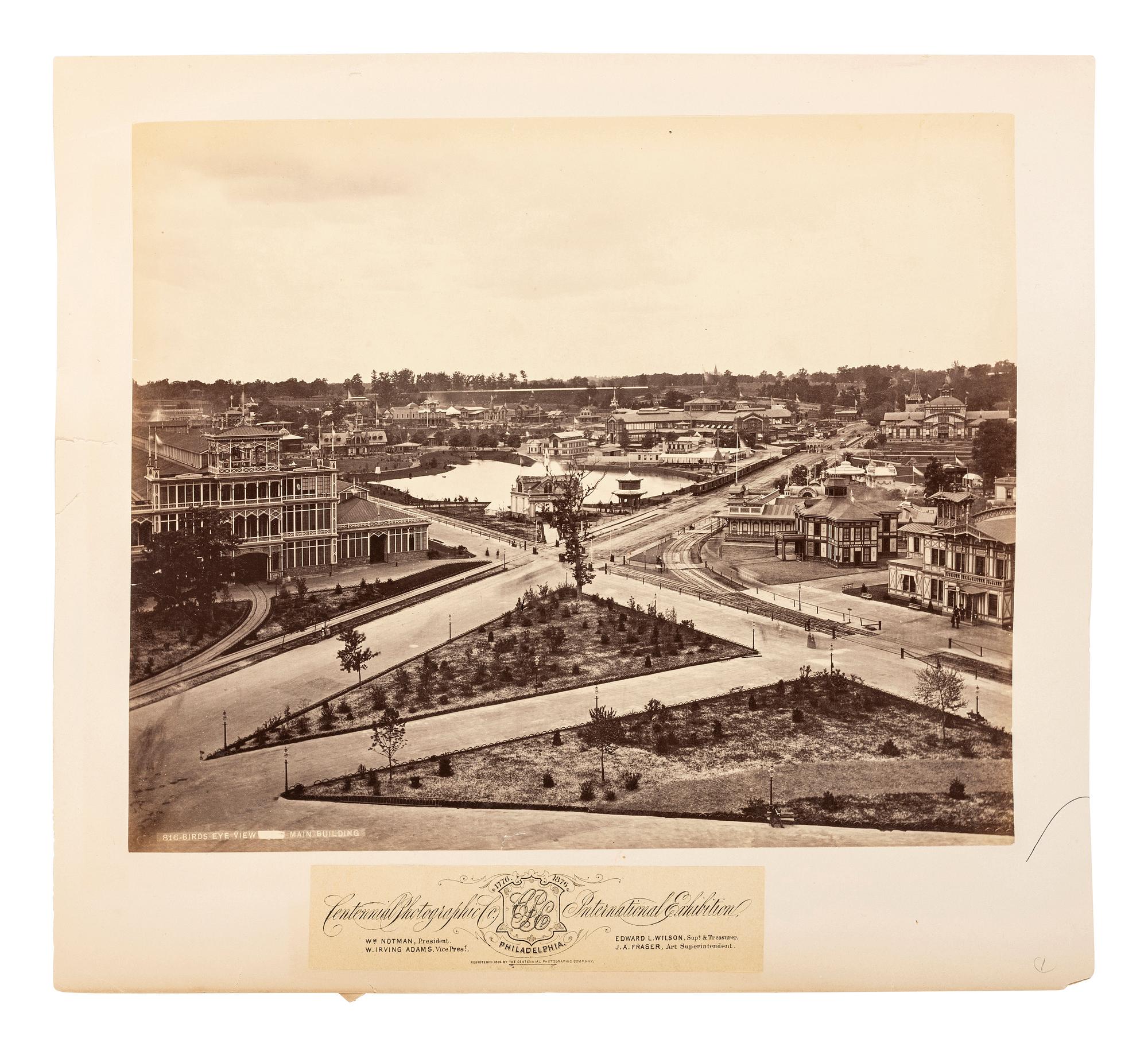 Fairs & Expositions A group of 2 albumen photographs of the Main Building at the Centennial International Exposition in Philadelphia, 1876.