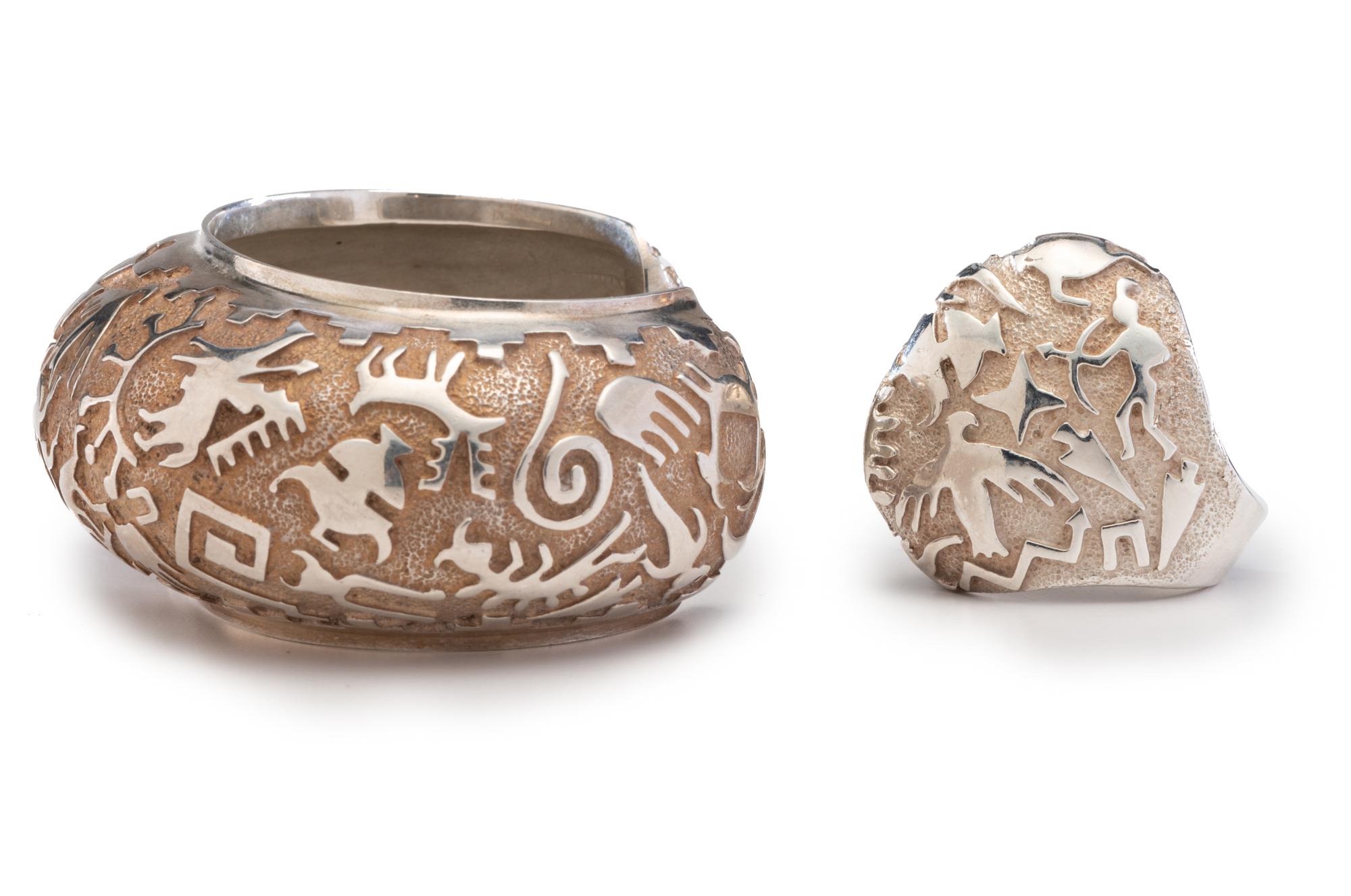 Sterling Silver Cast Ring and Cuff Bracelet, with Petroglyph Design Lot is located and will ship from Denver, Colorado.