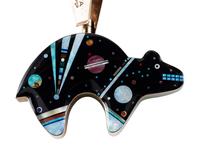 14K Gold Necklace, with Reversible Mosaic Inlay Bear Pendant