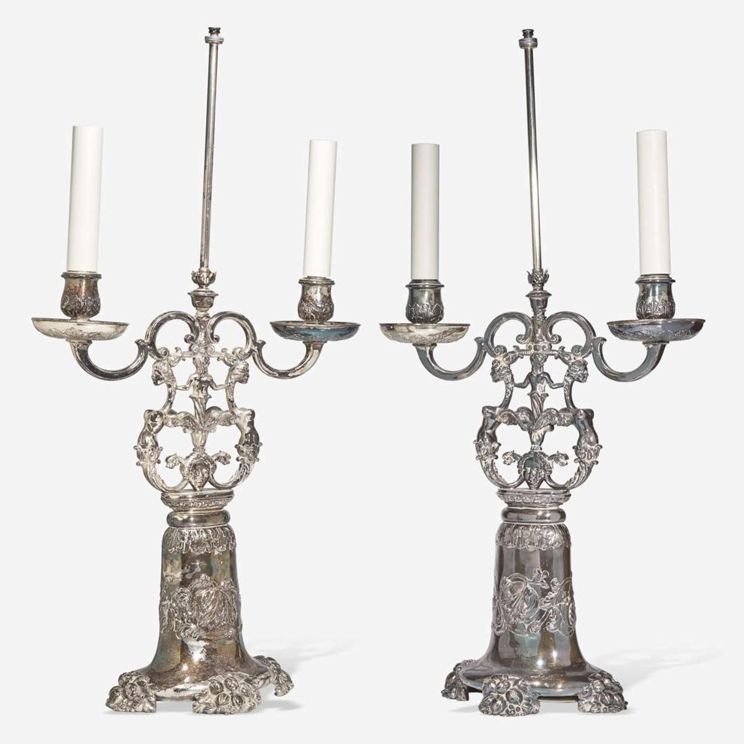 A Pair of Silver Metal Table Lamps