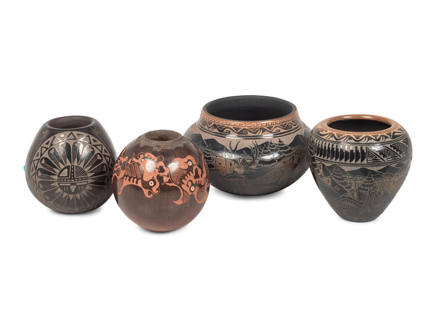Santa Clara and Lakota Miniature Sgraffito Pottery