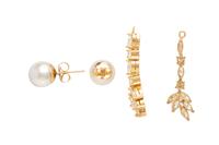 YELLOW GOLD AND CULTURED PEARL STUD EARRINGS WITH DIAMOND JACKETS