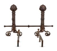 A Pair of Continental Gothic Style Iron Andirons