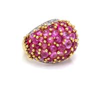An 18 Karat Yellow Gold, Platinum, Pink Sapphire and Diamond Bombe Ring, 13.70 dwts.