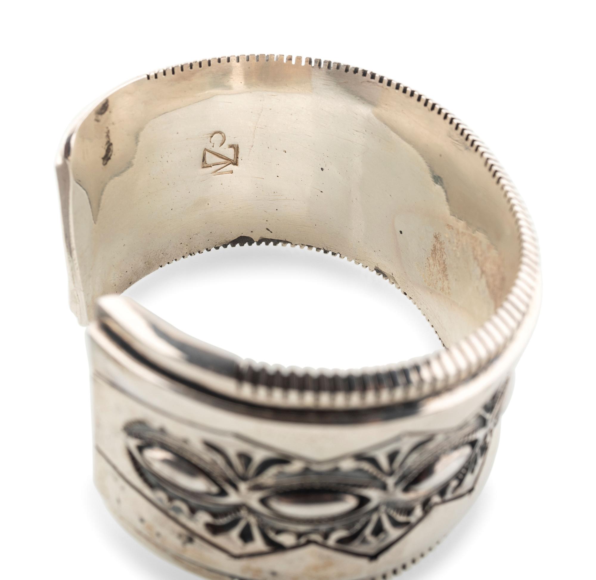 Heavily Stamped Silver Cuff Bracelet