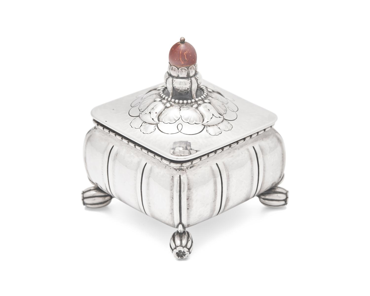 A Georg Jensen Silver and Turned Wood Mounted Box