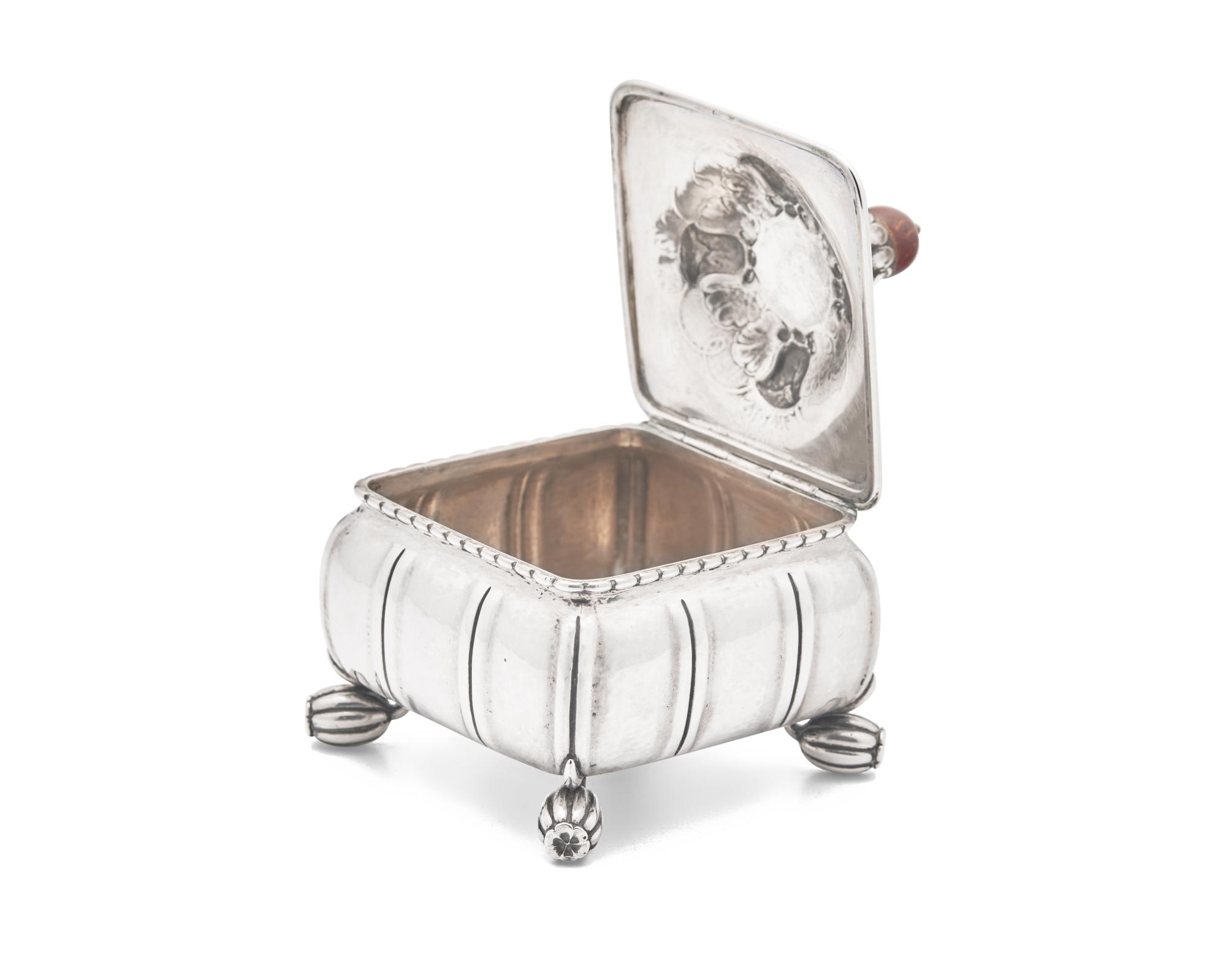 A Georg Jensen Silver and Turned Wood Mounted Box