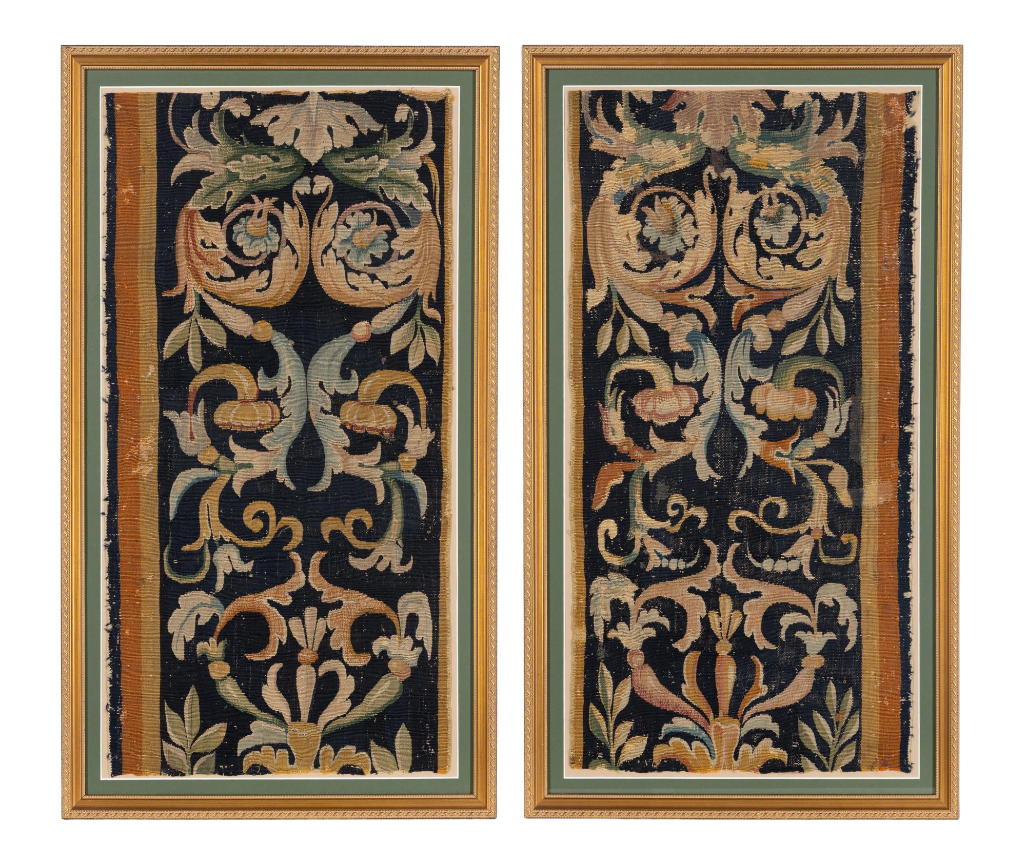Two Framed Continental Tapestry Fragments