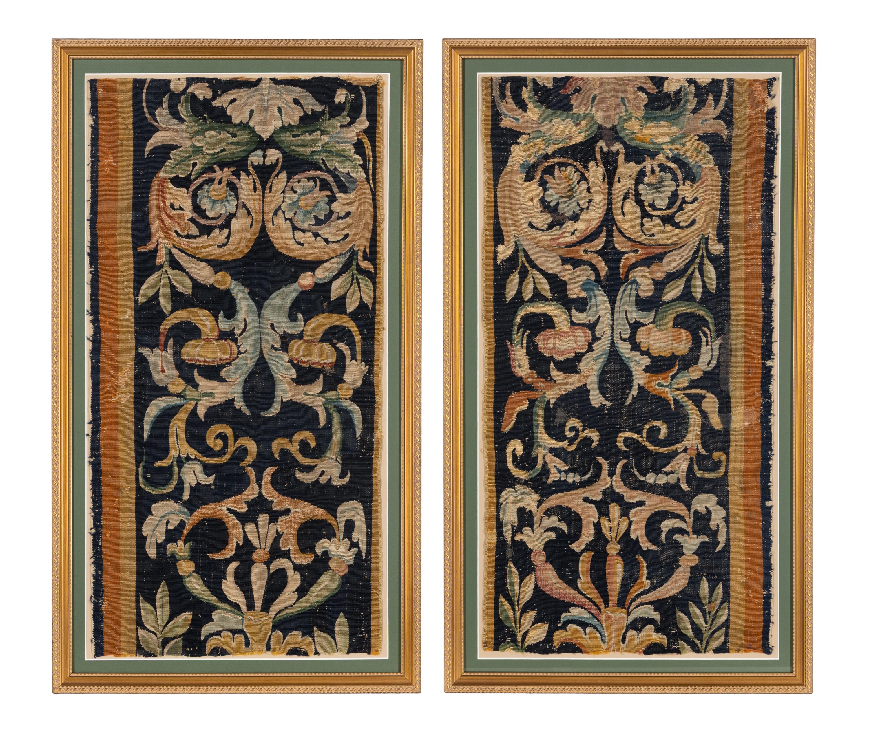 Two Framed Continental Tapestry Fragments