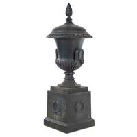 A Cast Iron Garden Urn and Pedestal