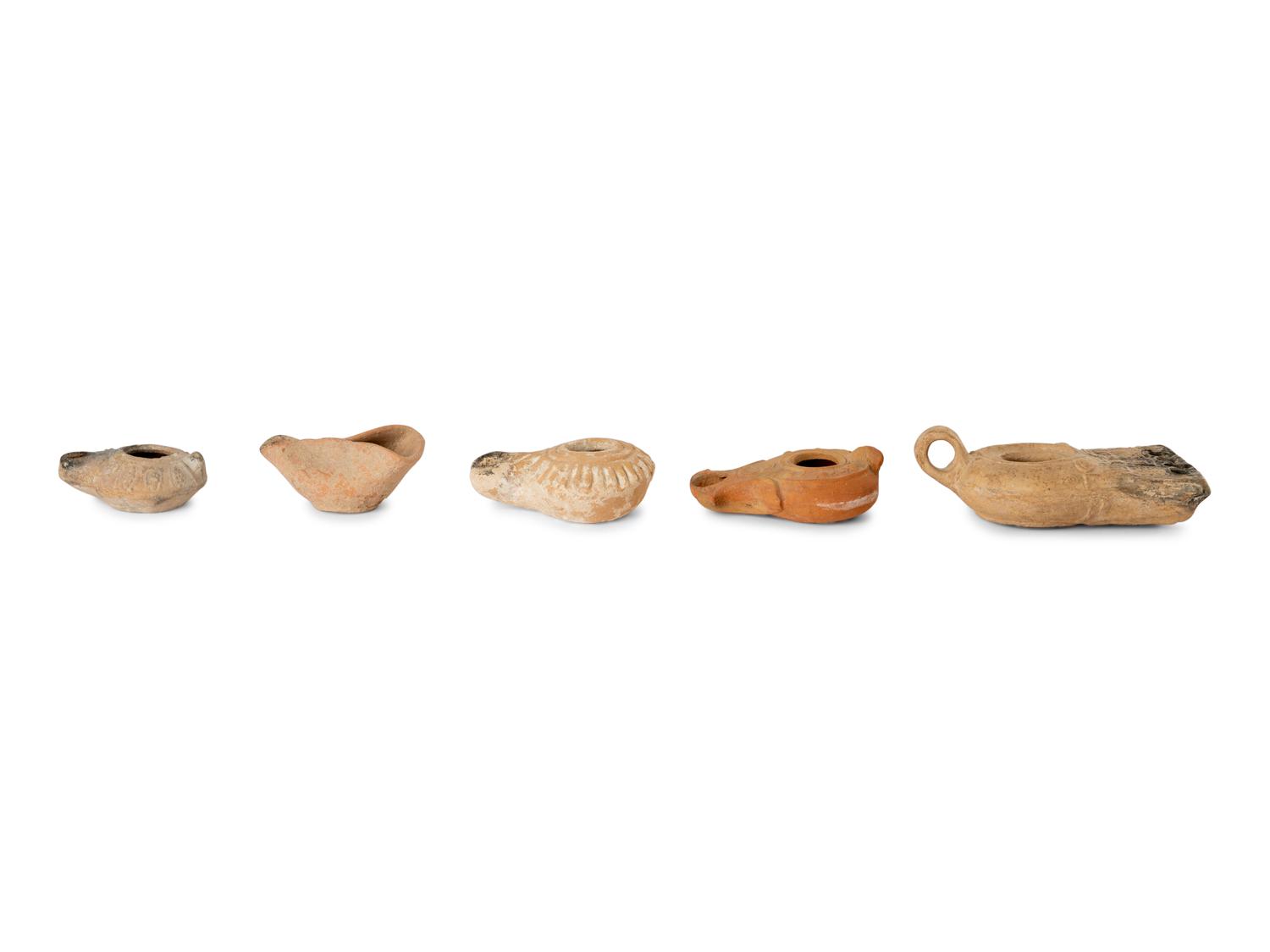 Five Roman and Holy Land Terracotta Oil Lamps