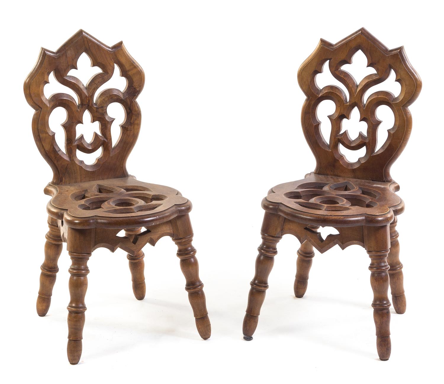 A Pair of German Folk Chairs Height 31 x width 14 1/2 x depth 18 inches.