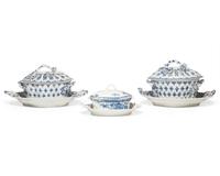 Three Worcester Soft-Paste Porcelain Covered Tureens and Stands