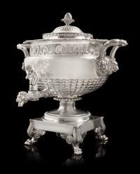 A George III Silver Tea Urn, Paul Storr, London, 1813, the domed lid with a blossom finial, the body with a gadroon and rocaille rim ab