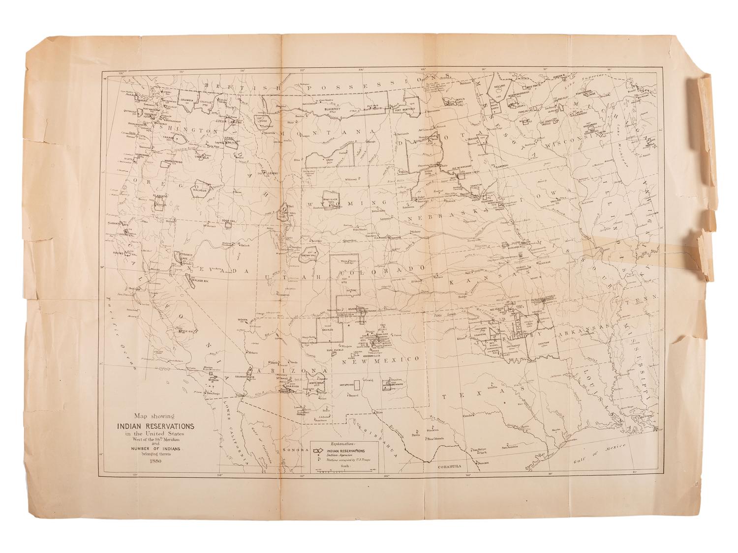 [NATIVE AMERICANS]. Map Showing Indian Reservations in the United States West of the 84th Meridian and Number of Indians Belonging Thereto 1880. N.p., 1880.