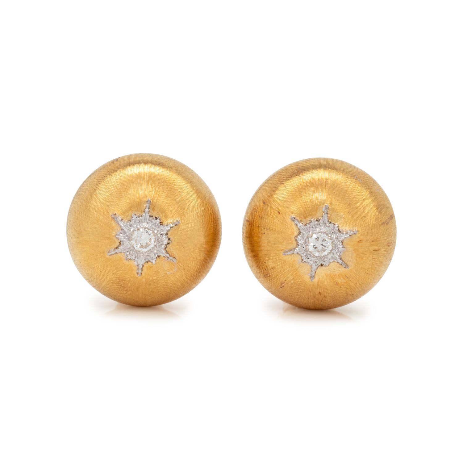 BUCCELLATI, YELLOW GOLD AND DIAMOND EARCLIPS