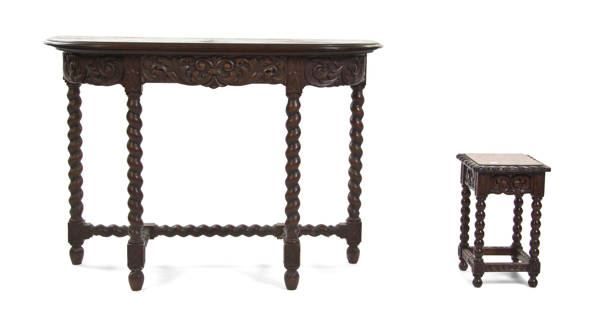A Jacobean Revival Console Table, Height of first 33 3/4 x width 47 1/2 x depth 18 1/8 inches.