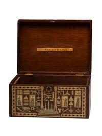 An American Scottish Rite Masonic-Decorated Sulphur Inlaid and Penwork Walnut Cash Box