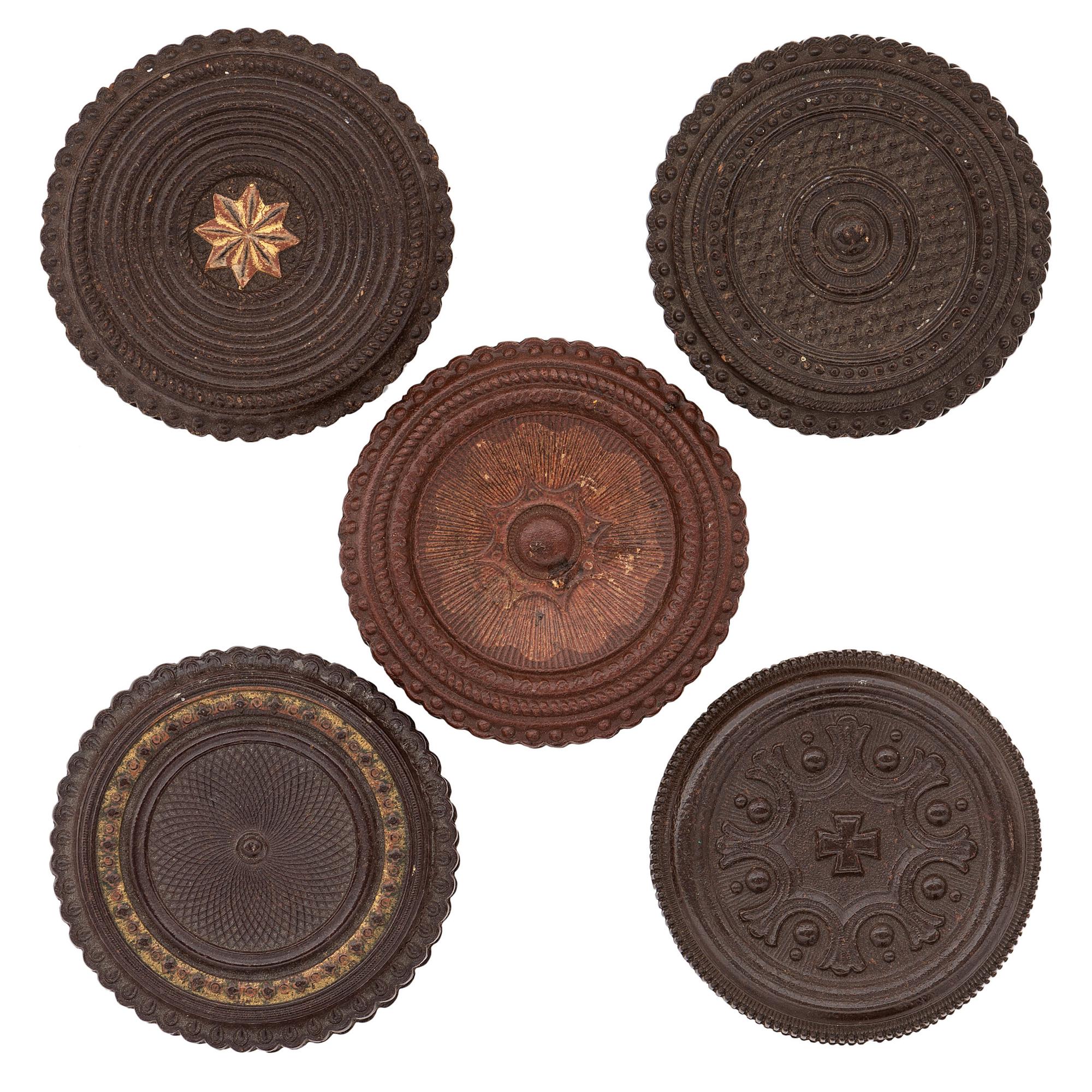 [EARLY PHOTOGRAPHY - UNION CASES]. A group of 10 brown "oreo" union cases containing portraits of male subjects, including: