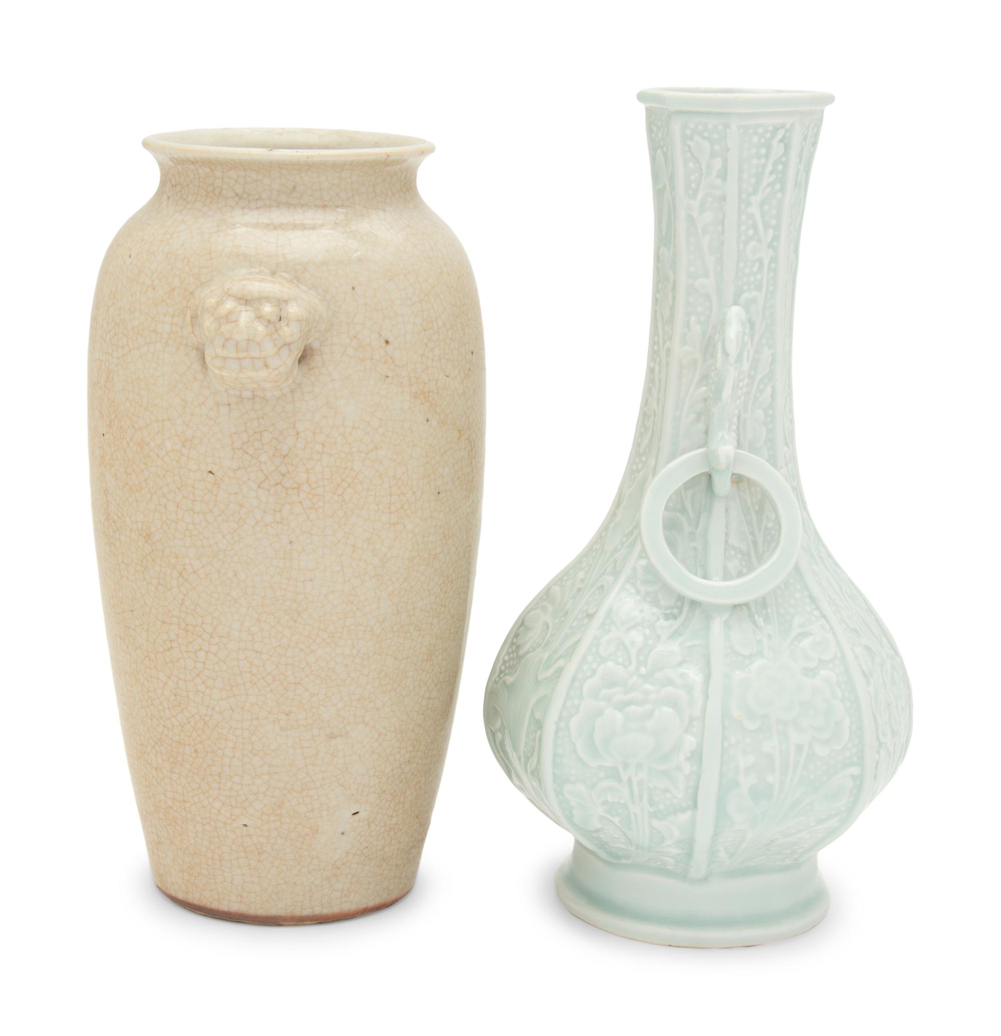 Two Chinese Monochrome Glazed Porcelain Vases