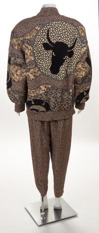 A Koos Brown Pattern Jacket and Pant Ensemble, Pant size small.