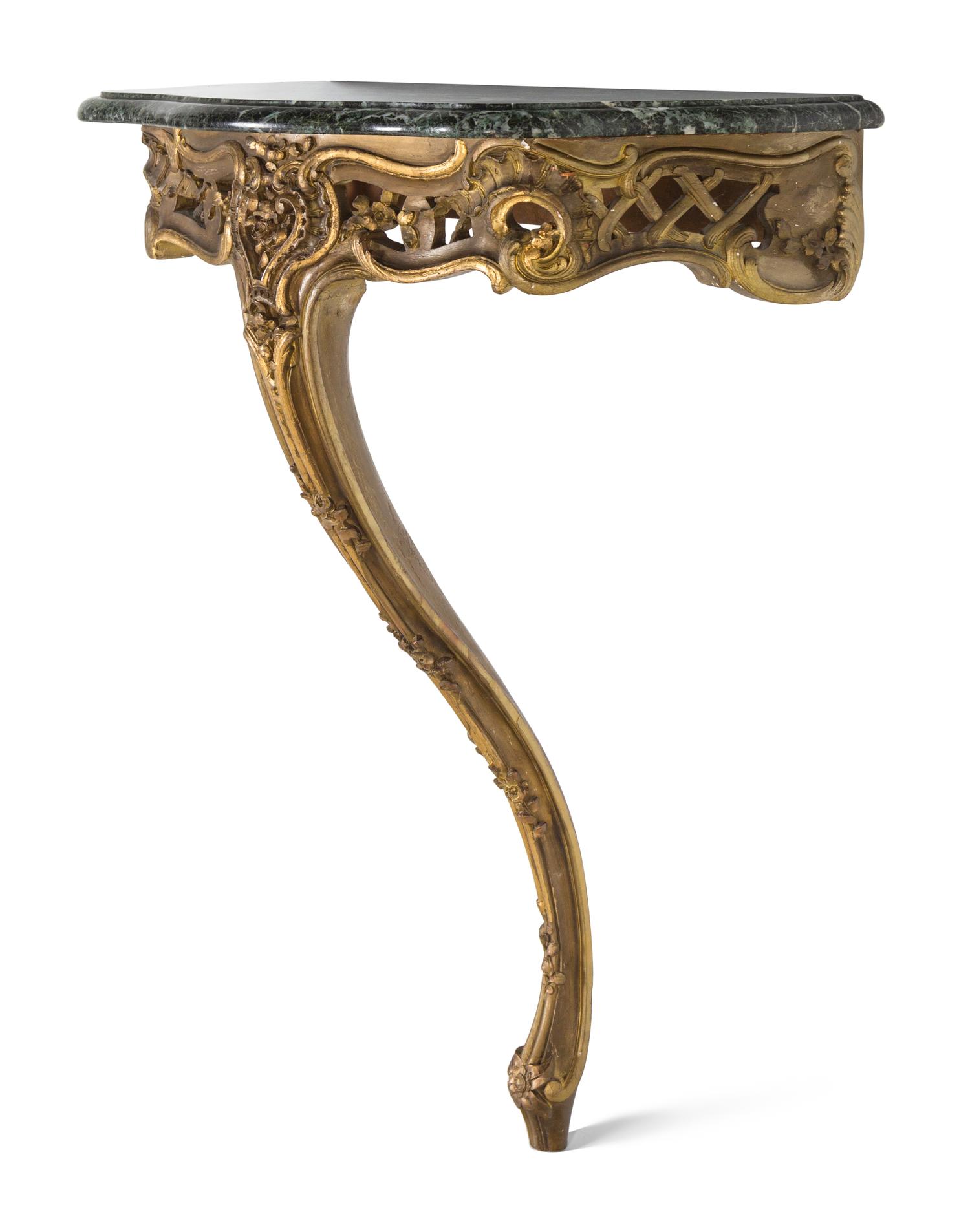 A Rococo Style Giltwood Marble-Top Console Table