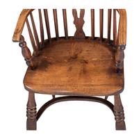 Two English Oak/Elm Carved Windsor Arm Chairs