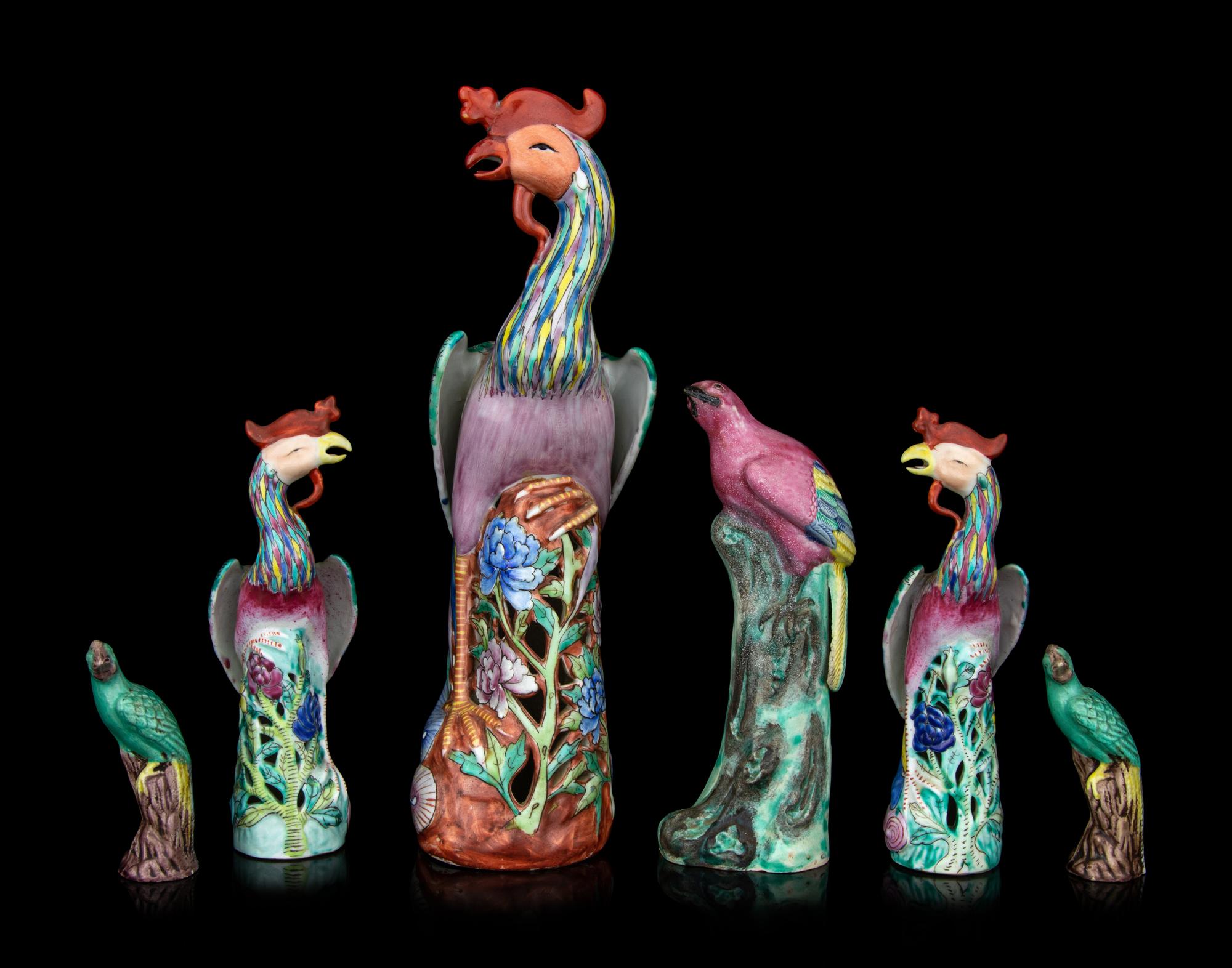 Six Chinese Export Porcelain Figures of Birds