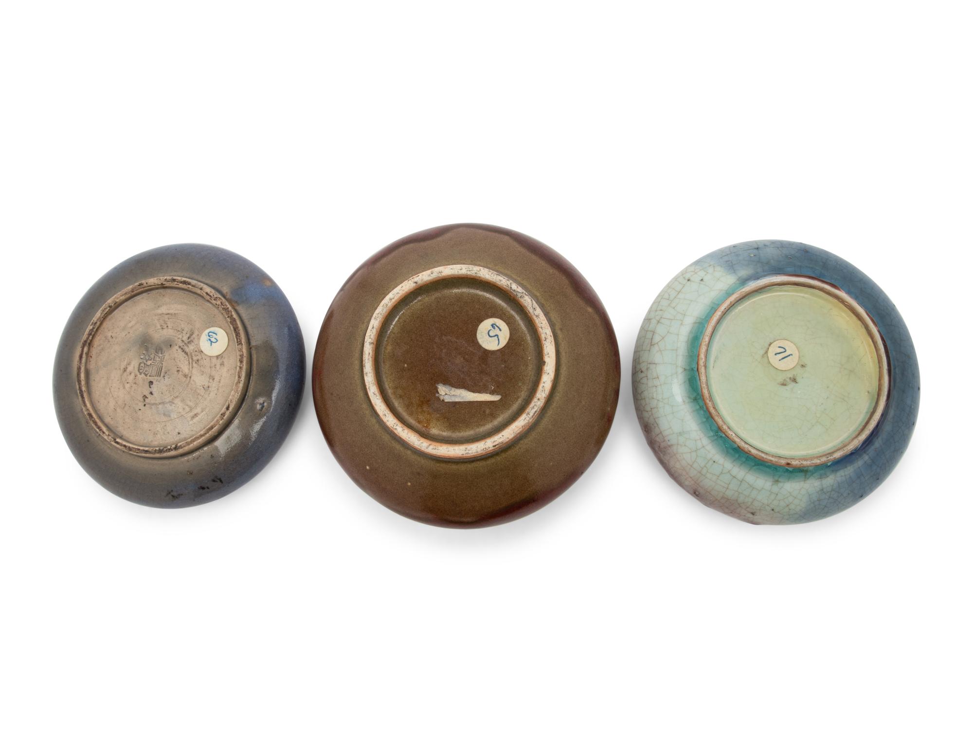 Three Porcelain Monochrome Glazed Circular Brush Washers