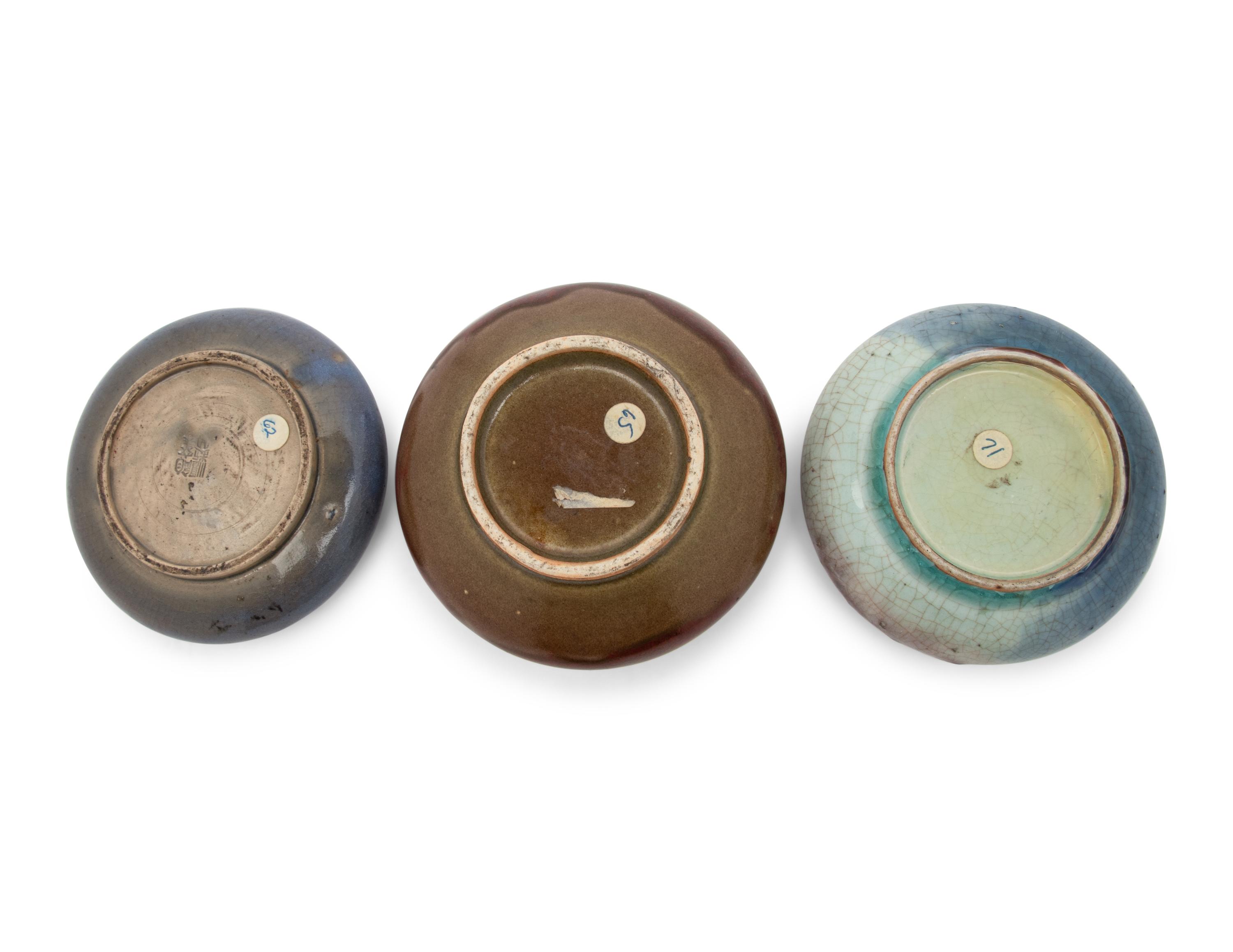 Three Porcelain Monochrome Glazed Circular Brush Washers