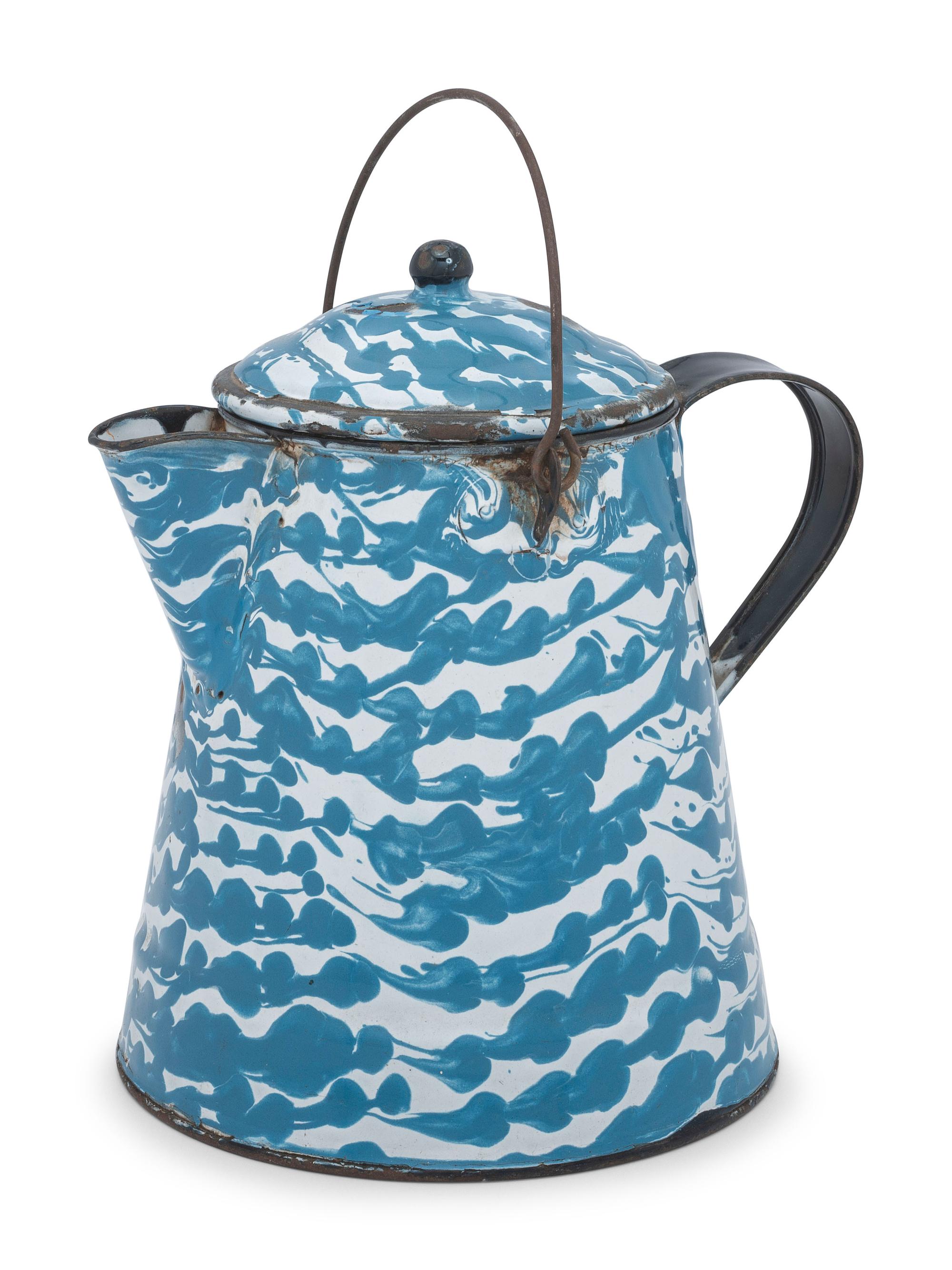An Exceptionally Large Chrysolite Enameled Graniteware Coffeepot
