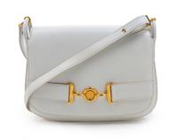An Hermes White Leather Shoulder Bag, 11 x 8 x 2 inches.