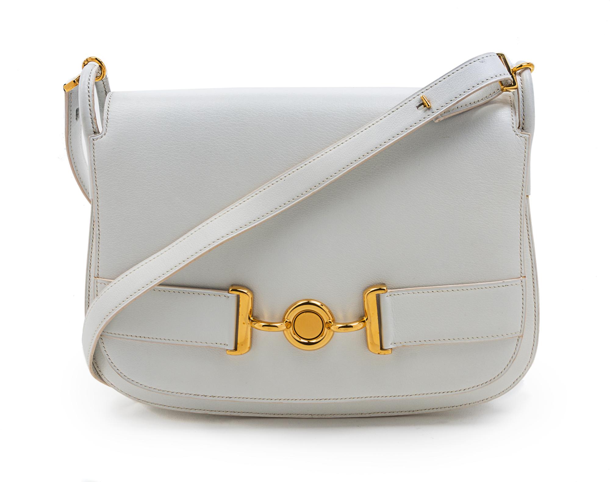 An Hermes White Leather Shoulder Bag, 11 x 8 x 2 inches.