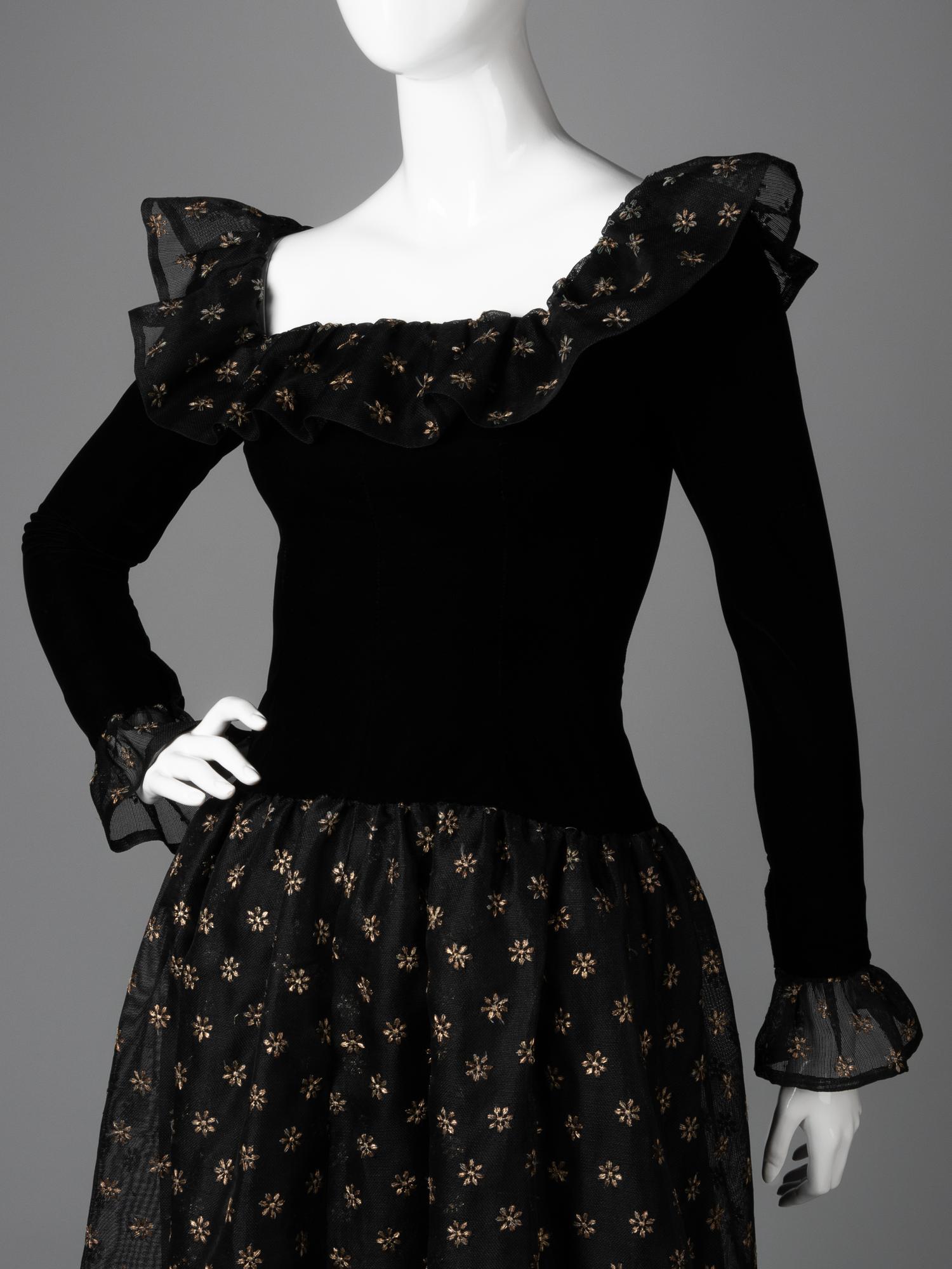 Givenchy Haute Couture Floral Embroidered Evening Dress, 1970-90s