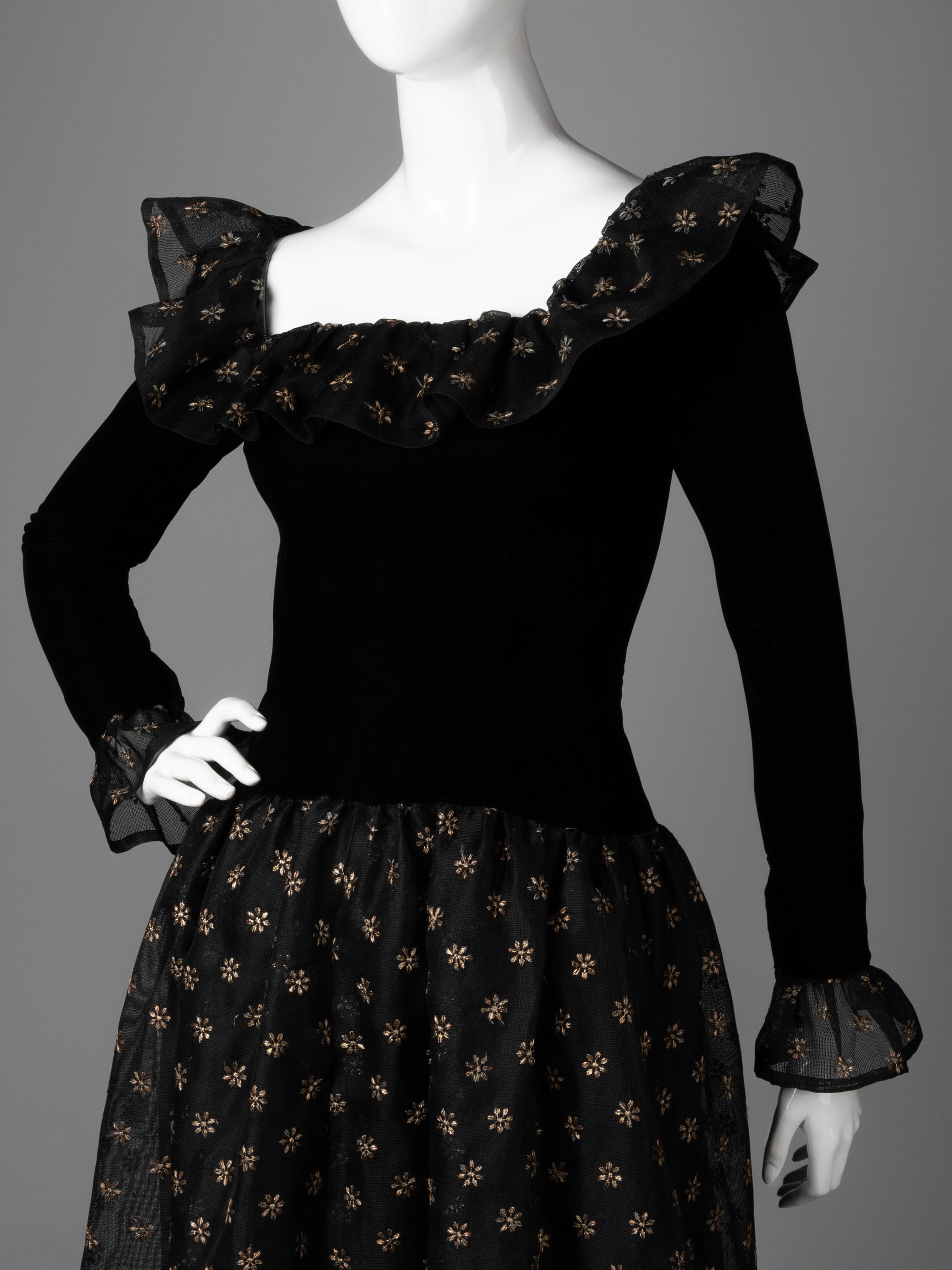 Givenchy Haute Couture Floral Embroidered Evening Dress, 1970-90s
