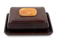 A Chinese Jade Inset Hardwood Box and Tray