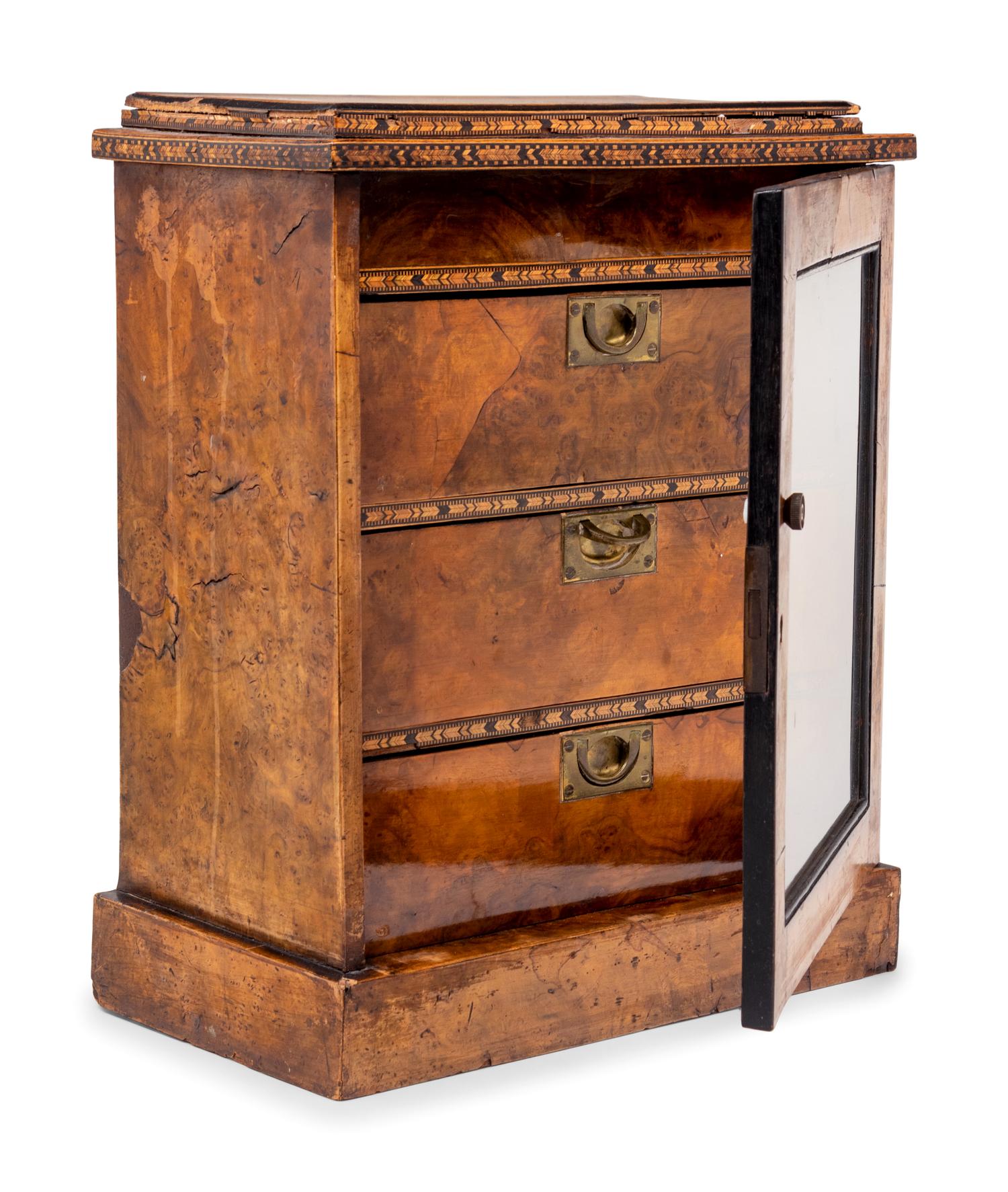 A Continental Burlwood and Parquetry Table Cabinet