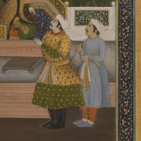 A Fine Mughal School Folio Painting of Emperor Jahangir with Four Courtiers, India, Lucknow, Uttar Pradesh or Delhi, First Half of 20th Century