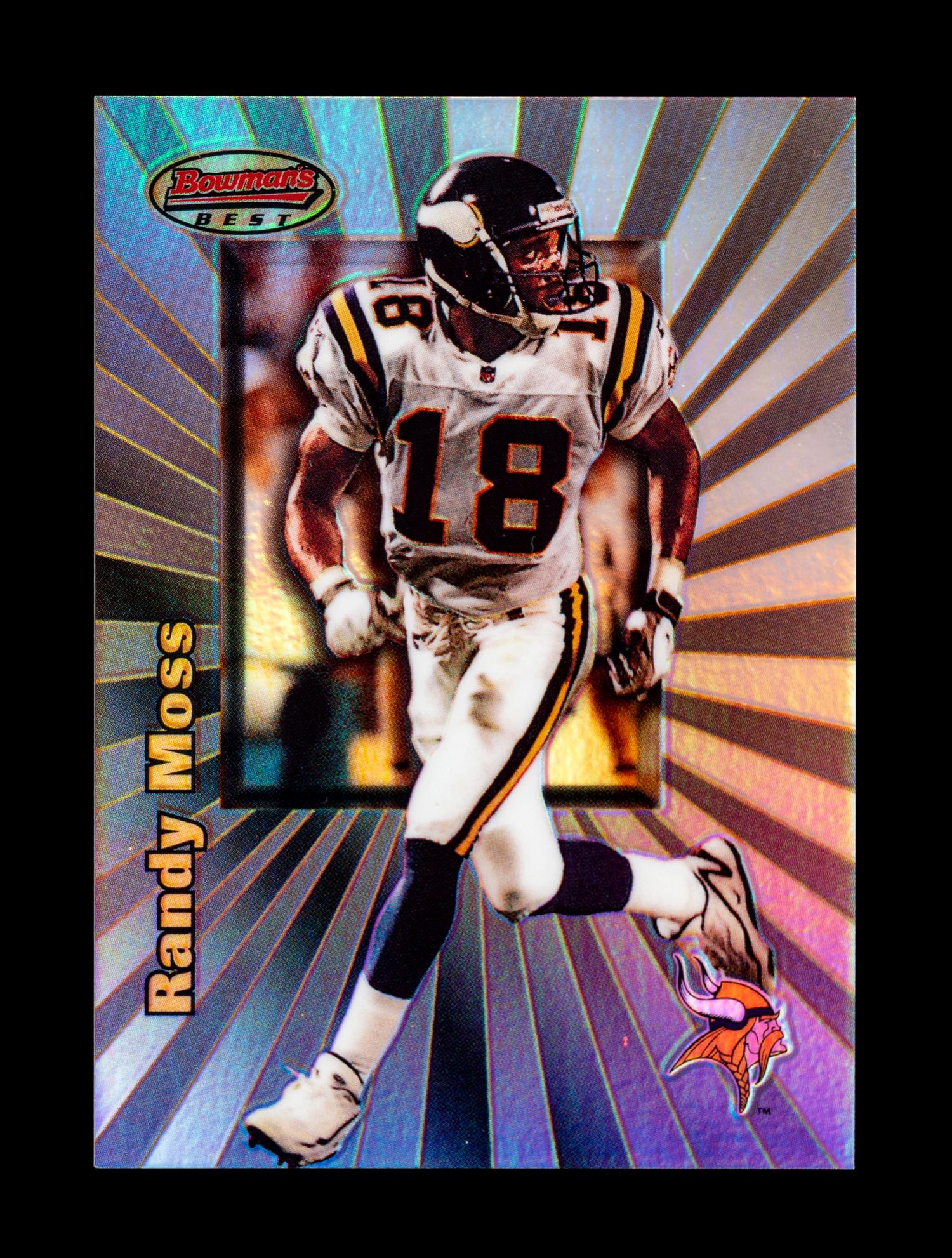 A 1998 Bowman's Best Refractor Randy Moss Rookie Football Card No. 109 (Numbered 204 of 400)