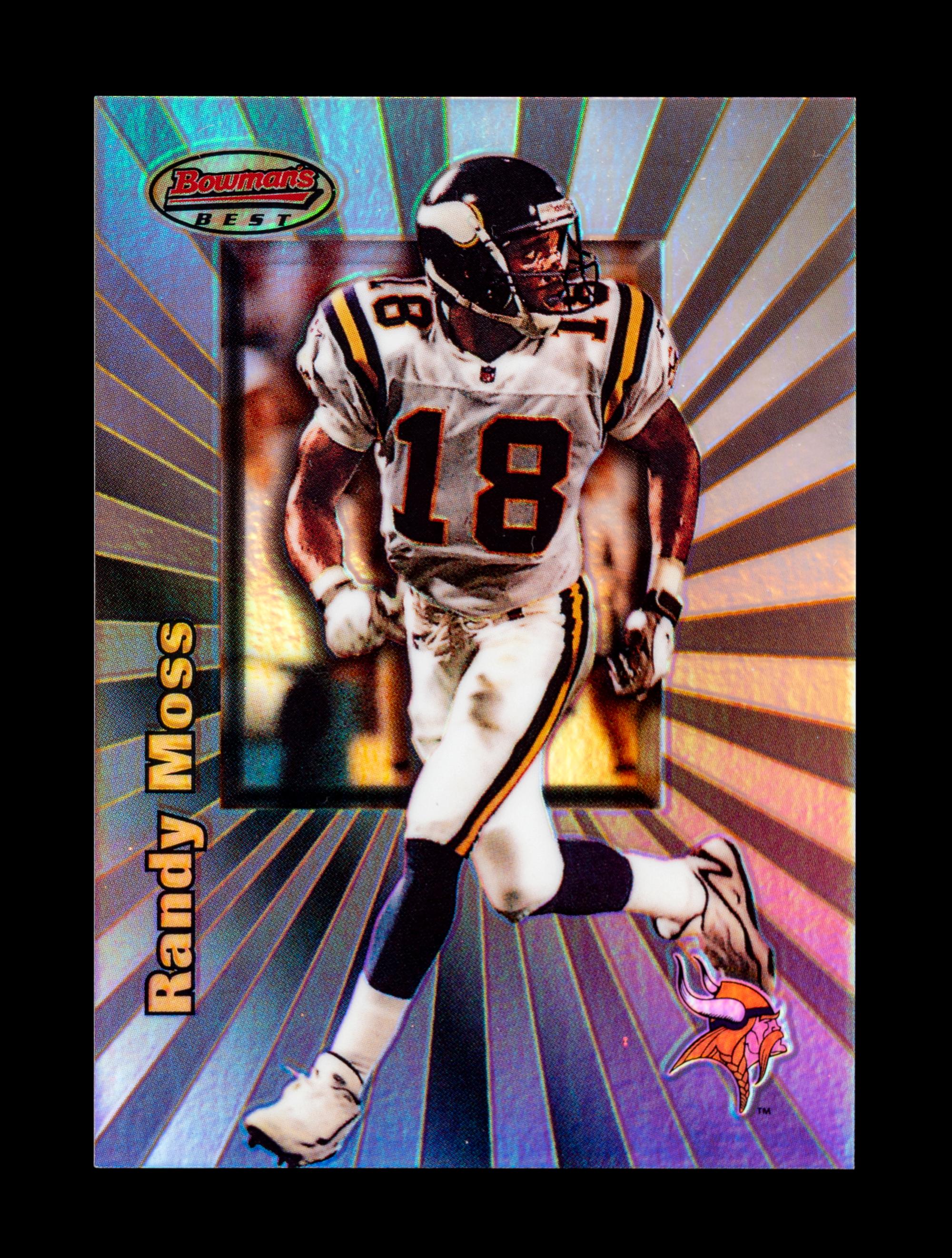 A 1998 Bowman's Best Refractor Randy Moss Rookie Football Card No. 109 (Numbered 204 of 400)