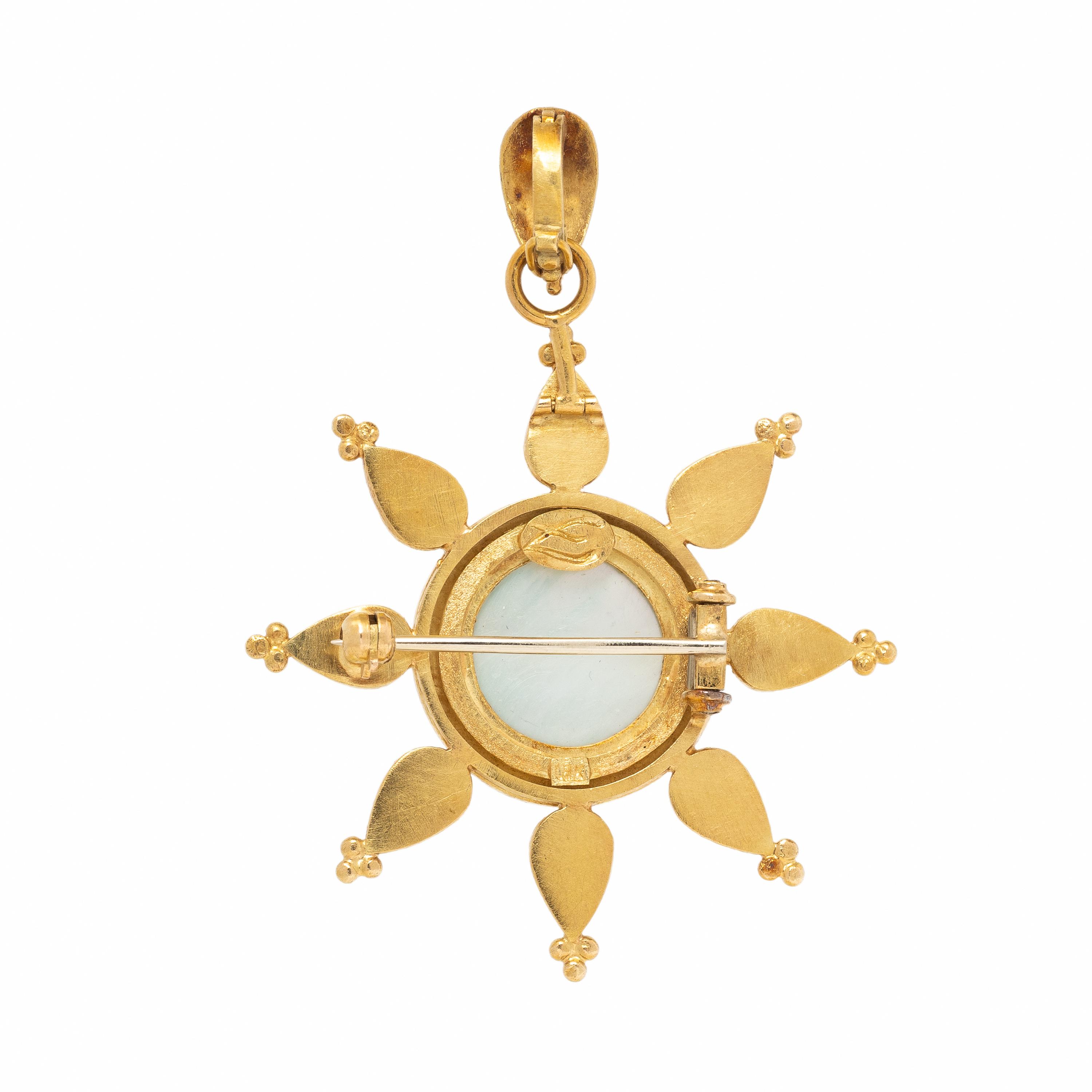 Elizabeth Locke, Carved Venetian Glass Sun Pendant Brooch